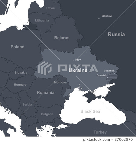 Ukraine on Europe outline map with borders, Donetsk and Lugansk regions Ukraine on Europe outline map with borders, Donetsk and Lugansk regions 87002870