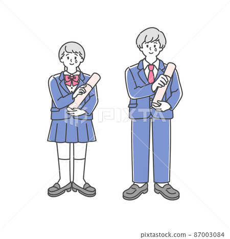 高中男生和高中女生在畢業典禮上的全身插圖 87003084