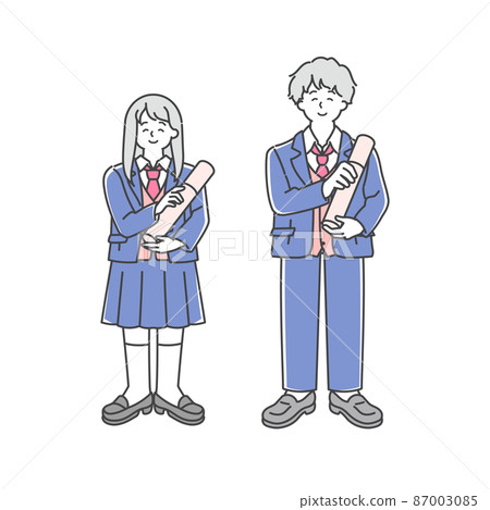 Full-body illustration of high school boys and high school girls at graduation ceremony 87003085