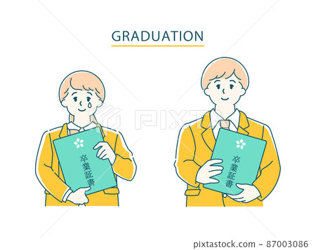高中男生和高中女生在畢業典禮上的上半身插圖 87003086