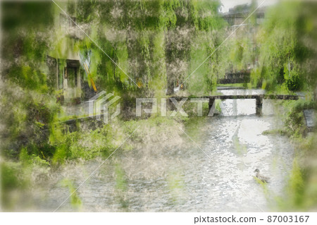 Digitally processed watercolor painting around Shirakawa Shirakawa Bridge, Higashiyama Ward, Kyoto City Digitally processed watercolor painting around Shirakawa Shirakawa Bridge, Higashiyama Ward, Kyoto City 87003167
