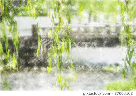 Digitally processed watercolor painting around Shirakawa Shirakawa Bridge, Higashiyama Ward, Kyoto City Digitally processed watercolor painting around Shirakawa Shirakawa Bridge, Higashiyama Ward, Kyoto City 87003168