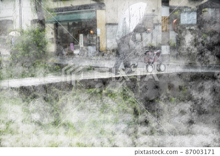 Digitally processed watercolor painting around Shirakawa Shirakawa Bridge, Higashiyama Ward, Kyoto City Digitally processed watercolor painting around Shirakawa Shirakawa Bridge, Higashiyama Ward, Kyoto City 87003171