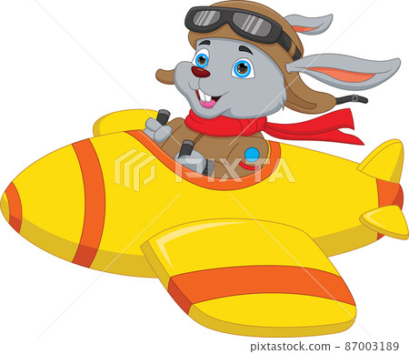 cartoon cute rabbit riding a plane  87003189