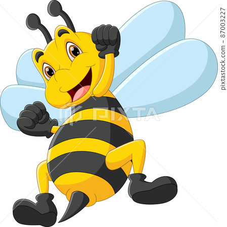 cute happy bee cartoon on white background cute happy bee cartoon on white background 87003227