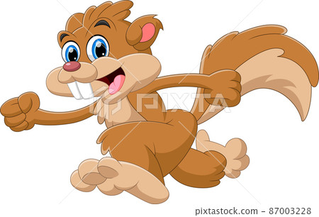 cartoon cute squirrel running  isolated on white background 87003228