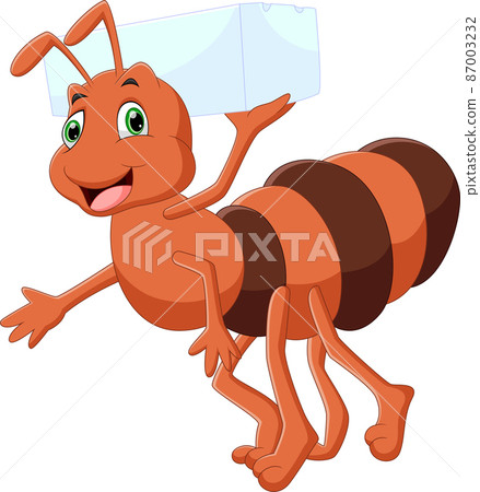 cartoon cute ant carrying sugar on white background cartoon cute ant carrying sugar on white background 87003232