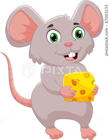 cartoon happy mouse holding cheese cartoon happy mouse holding cheese 87003233