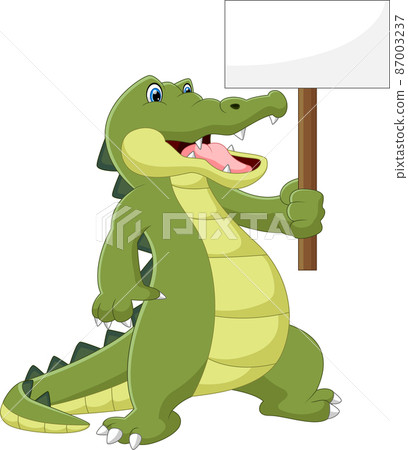 cartoon cute crocodile holding blank sign on white background cartoon cute crocodile holding blank sign on white background 87003237