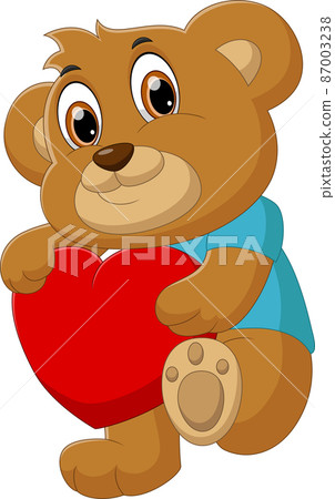 cute little bear cartoon holding heart love cute little bear cartoon holding heart love 87003238