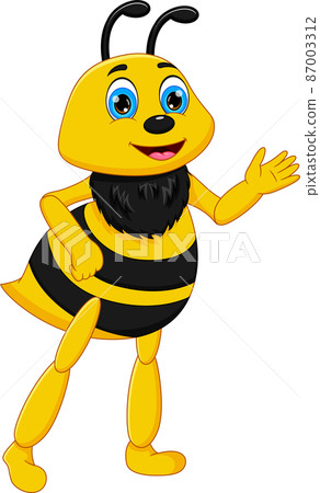 cartoon bee posing standing and waving cartoon bee posing standing and waving 87003312