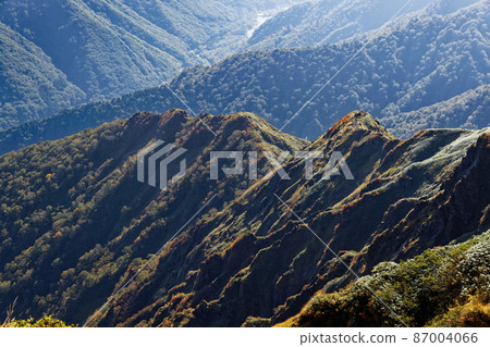 Nishikuro ridge of autumn leaves overlooking from the ridge of Mt. Tanigawa Nishikuro ridge of autumn leaves overlooking from the ridge of Mt. Tanigawa 87004066