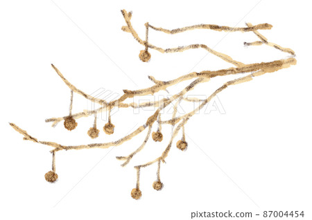 樹枝上掛著許多圓形的果實。掛在鈴鐺上的樹的水彩插圖 87004454