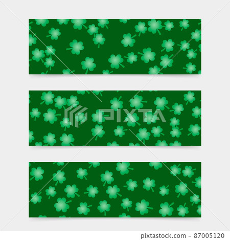 Green shamrocks vector background. Set of 3 banners for St. Patricks Day. Perfect template for website, social media, etc. Green shamrocks vector background. Set of 3 banners for St. Patricks Day. Perfect template for website, social media, etc. 87005120