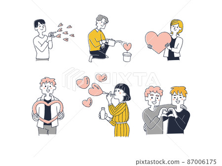 Concept art of people who share, dedicate, and nurture love Comical handwritten person 87006175