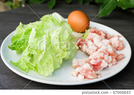 egg, minced pork or ground pork and vegetable for cook some food egg, minced pork or ground pork and vegetable for cook some food 87008683