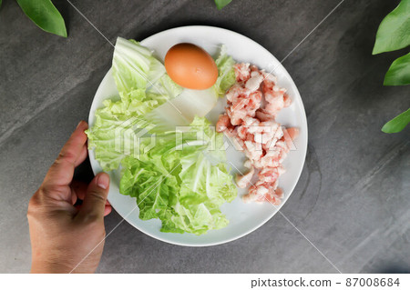 egg, minced pork or ground pork and vegetable for cook some food egg, minced pork or ground pork and vegetable for cook some food 87008684