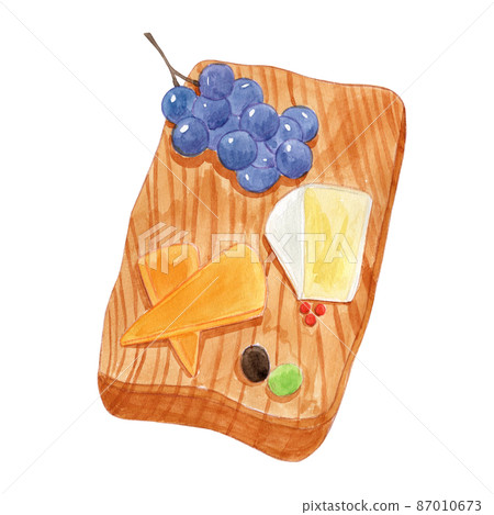 Cheese, olive and wine snack set watercolor illustration Cheese, olive and wine snack set watercolor illustration 87010673