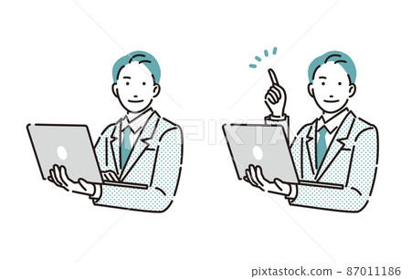 帶個人電腦的商務人士男性上身套裝 87011186