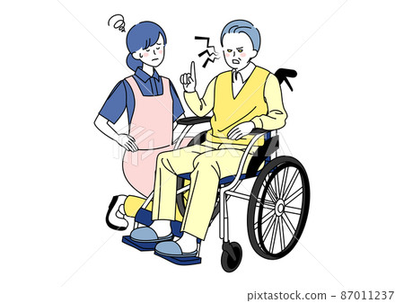 坐輪椅的老人和疲倦的看護人 坐輪椅的老人和疲倦的看護人 87011237