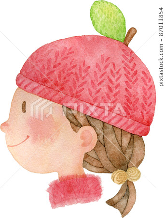 Illustration of a girl wearing an apple knit hat Illustration of a girl wearing an apple knit hat 87011854