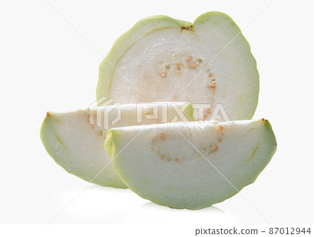 whole and slice guava fruit isolated on white background whole and slice guava fruit isolated on white background 87012944