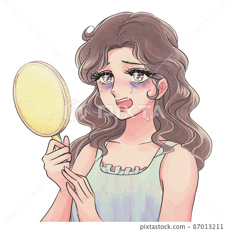患有藍熊的複古女孩卡通風格女人 87013211