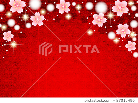 日本紙水彩風格紅麻葉櫻花閃光背景 2 87013496