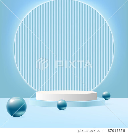 Display product podium scene. Abstract 3D product background soft blue rendering with circle wall scene. Stage for product, showcase. 87013856