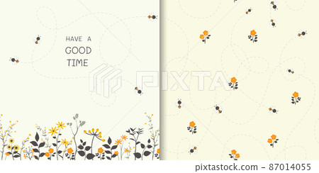 Set of cute little bees happy on the flowers garden with seamless pattern,for kid product,fashion,fabric,textile,print,banner,surface design or greeting card Set of cute little bees happy on the flowers garden with seamless pattern,for kid product,fashion,fabric,textile,print,banner,surface design or greeting card 87014055