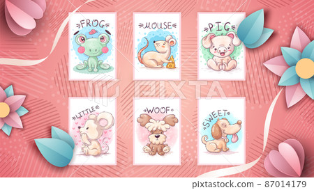 Set watercolor cartoon character animal 87014179