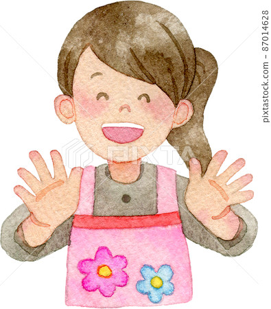微笑著張開雙手的女托兒所教師（看護人）的插圖 87014628
