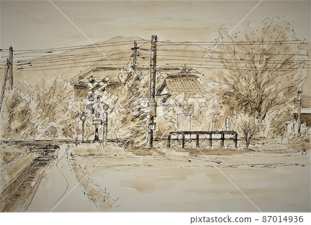 Scenery with railroad crossing 87014936