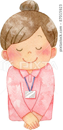 經認證的女性護理人員鞠躬的插圖（上半身） 87015923