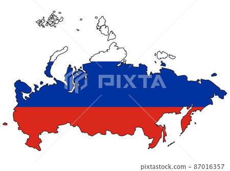 Russia map with flag - outline of a state with a national flag 87016357