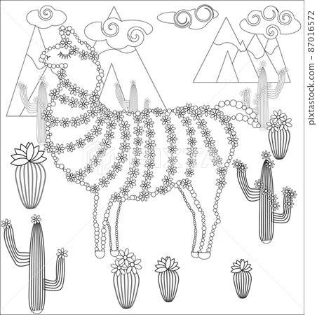 Coloring page of cartoon lama. Lama, coloring for adults and children 87016572