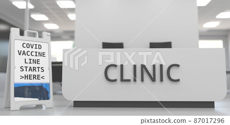 COVID-19 vaccination centre signboard with flag of Estonia. 3D rendering 87017296