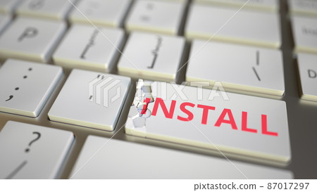 Install key being destroyed on the computer keyboard. Conceptual 3D rendering 87017297