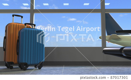 Terminal and commercial airplane revealing Berlin Tegel airport text. 3d rendering 87017301