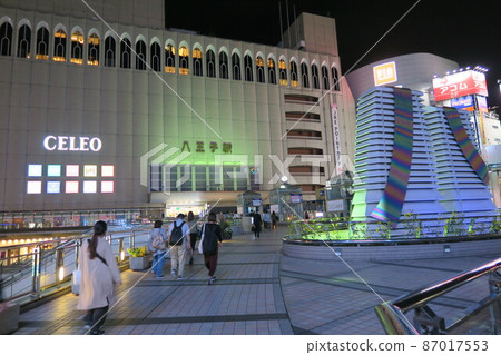 Night view of Hachioji Station: Pedestrian deck in front of the north exit and the townscape in Hachioji, Tokyo Night view of Hachioji Station: Pedestrian deck in front of the north exit and the townscape in Hachioji, Tokyo 87017553