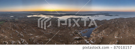 Aerial view of the Kincasslagh harbour in County Donegal - Ireland 87018157