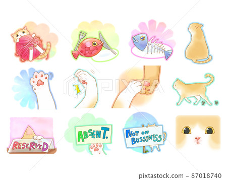 Icon set of requirements and actions of white brown bee cat (white background) 87018740