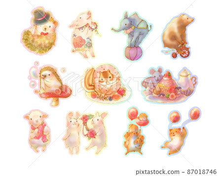 可愛的童話動物圖標集（白色背景） 87018746