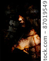 Woman with bloody mouth closeup photo 87019549