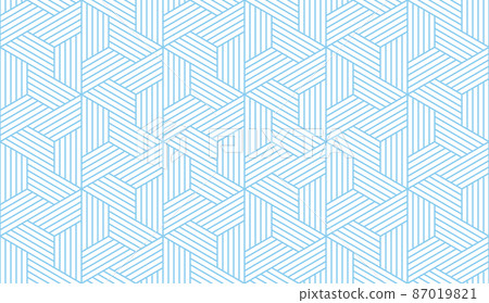 Abstract geometric pattern with stripes, lines. Seamless vector background. White and blue ornament. Simple lattice graphic design Abstract geometric pattern with stripes, lines. Seamless vector background. White and blue ornament. Simple lattice graphic design 87019821