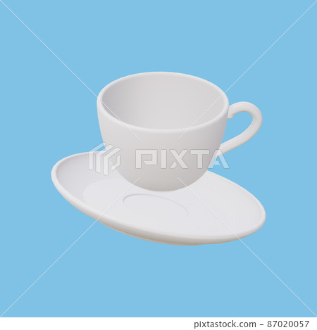 Tea cup isolated on blue background. 3D render. 87020057