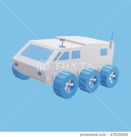 Mars rover isolated on blue background. 3D render. 87020060