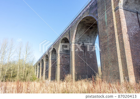 Railway viaduct at Reddish Vale, Cheshire, UK. Railway viaduct at Reddish Vale, Cheshire, UK. 87020413