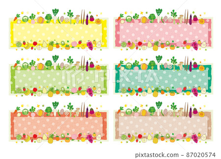 Vegetable and fruit text frame Dot pattern color set 87020574