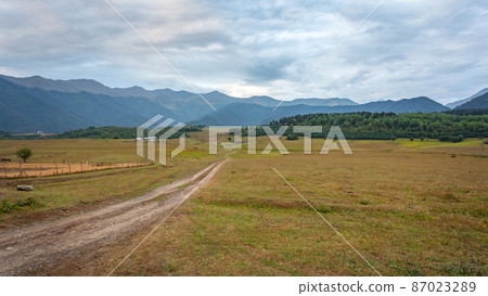 Mountain road in the high mountain village Tusheti, Omalo. Georgia Mountain road in the high mountain village Tusheti, Omalo. Georgia 87023289